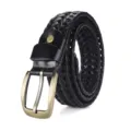 Black handmade braided belt with antique gold pin buckle for men and women - Regular Fit / 105cm / Black