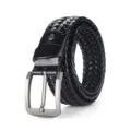 Elegant hand-woven black leather belt with matte silver pin buckle in minimalist style - 105cm / 4.0 Style Black