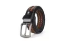 Handmade brown and black braided leather belt with a matte metal pin buckle - 105cm / 4.0 Style Two-Tone