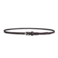 Elegant handcrafted dark brown braided leather belt with gold-tone pin buckle detail - 105cm / Fine Style Wine Red
