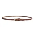 Elegant hand-woven thin brown leather belt with a vintage gold metal pin buckle - 105cm / Thin Brown