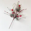 Artificial pine needle branch with red berries and pine cones for Christmas decor - Red Pomegranate Frosted Pine Style