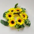 Vibrant artificial sunflower wreath with lush green leaves for wedding and home decoration - 6-Head Sunflower 20cm
