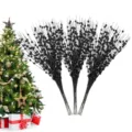Tiges de baies noires pailletées pour sapin de Noël et décorations florales festives - Noir (Lot de 24)