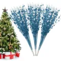 Tiges florales de Noël à boules bleues pailletées pour sapin et décorations de fêtes - Bleu Lac (Lot de 24)