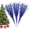 Tiges de baies de Noël à paillettes bleu vif avec 12 branches pour décor de fête - Bleu Royal (Lot de 24)