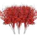 Rote Glitzer Weihnachtsblumen künstliche Beeren Zweige für Baum und Party Deko Neu - 28 STK / Rot