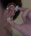 Elegant rotating butterfly and flower ear cuff with sparkling tassels for non-pierced ears - Golden Flower Butterfly - Right Ear Single (1827) / Gold