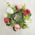 Artificial eucalyptus candle ring wreath with colorful faux roses for home holiday decor - Rose Red