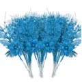 28 Stk Blau Glitzer Künstliche Weihnachts Blumen Zweige Beeren Hochzeit Party Deko - 28 STK / Blau