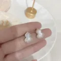 Elegant Wulu stud earrings with natural shell inlay and gold finish for women - 3D Mother of Pearl Gourd Earrings (R0779)