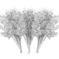 Silberne Glitzer Weihnachtsblumen Stiele künstliche Beeren für die Party Baumdeko - 28 STK / Silber