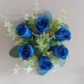 Blue rose artificial eucalyptus candle ring floral wreath decor for holiday party home table. - Sapphire Blue