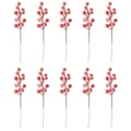 Set of 10 frosted red Christmas berry stems for holiday tree and table decoration - 10-piece set / 10 Piece Set