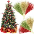 36 Bundles of glitter Christmas berry picks for festive tree and DIY vase decorations - 36 Pieces / Red Green Gold Combo