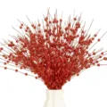 12pcs Navidad rojo purpurina bayas tallos artificial rama florero relleno decoración - Rojo