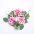 Exquisite artificial pink dahlia flower candle ring wreath for wedding table decor - Pink