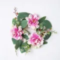 Pink and white artificial dahlia candle wreath ring for wedding table decor - Rose Red