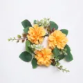 Premium yellow artificial dahlia candle ring wreath for elegant wedding tabletop decor - Orange