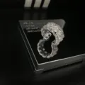 Sparkling silver open ring featuring marquise-cut zircons on a black reflective base - R1789 Flower Full Diamond Open Ring