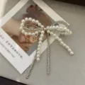 Handmade pearl and silver bead bow shoe charm clip for elegant sneaker decoration - R2559 White Gray Double Bow / One Pair
