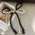Elegant black and white pearl bead bow shoe buckle charm for sneakers and loafers. - R2398 Black White Mix Bow / One Pair