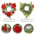 Handmade artificial red rose candle wreath ring for Valentine's Day party decor - Inner Diameter Approx 7.5cm / Red