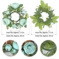 Light green artificial peony candle wreath with 7.5cm inner and 20cm outer diameter - Inner Diameter Approx 7.5cm / Blue