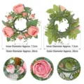 Artificial pink rose candle ring wreath with 7.5cm inner diameter for table decor - Inner Diameter Approx 7.5cm / Light Pink