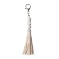 Portachiavi fatto a mano con perle in legno bianco, nappa in cotone e gancio argento - 20cm/7.87in / Beige
