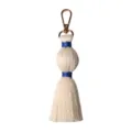 Handcrafted cotton tassel keychain bag charm with metal clasp, beige and blue variant design. - 15cm/5.90in / Gem Blue