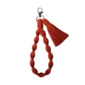 Handmade macrame cotton rope keychain wristband orange tassel strap anti-loss lanyard. - Golden Red