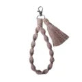 Handcrafted macrame wristlet keychain with tassel boho cotton rope strap for keys and phone. - Rose Pink