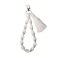 Handmade macrame cotton rope keychain wristlet strap with tassel and metal clasp for keys. - Beige
