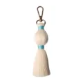 Handmade cotton woven tassel keychain bag pendant with classic gold hardware and blue accent - 15cm/5.90in / Moonlight White