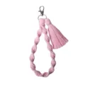 Pink handmade macrame keychain wristlet with tassel and metal clasp for keys, phone, bag - Light Pink