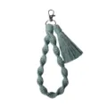 Handmade macrame cotton rope keychain wristlet with tassel, grey green variant style. - Matte Blue