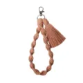 Macrame keychain wristlet with tassel, pink cotton woven hand strap for keys and phone. - Brick Red