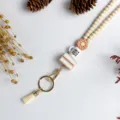 Wooden beaded lanyard with cute coffee cup and book charm, ideal for work ID and keys. - Style B Book, Coffee & Flower Lanyard