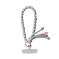 Hand-braided pink and mint green contrasting color mobile phone lanyard with patch - Light Blue A (Short Wrist Style)