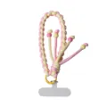 Hand-woven pink and yellow braided phone strap lanyard with beads and tether patch - Pink A (Short Wrist Style)