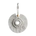 Handmade bohemian macrame circular wreath hanging ornament in creamy white cotton - Beige Circle