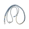 Blue and beige woven phone lanyard adjustable crossbody strap for mobile phone and bag accessory. - Blue