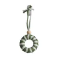 Handmade green and white woven cotton rope wreath ornament with wooden bead - Army Green Ring