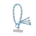 Hand-woven light blue and white braided phone lanyard strap with clear attachment - Blue A (Short Wrist Style)
