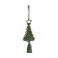 Handmade green macrame Christmas tree hanging ornament with wooden beads and tassel - Green Christmas Tree