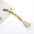 Bohemian style wooden MAMA letter keychain with yellow beads and elegant white tassel - 20cm / Yellow