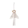 Handmade bohemian macrame Christmas tree hanging ornament with a wooden star and white tassels - Beige Christmas Tree