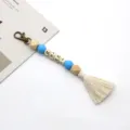 Böhmischer MAMA Schlüsselanhänger mit blauen Silikonperlen und einer cremefarbenen Quaste - 20cm / Blaue Perle