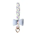 Braided phone strap with light blue bow and rose gold heart hook in pastel colors - Wristlet Short Style (B) / Light Blue